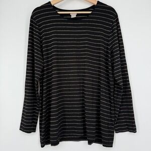 Chico's Long Sleeve Tee Women XL Black Gold Excellent Metallic Striped Knit Top